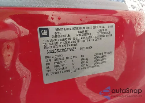 2009 Chevrolet Silverado 1500 Lt из США, поврежденный, VIN 3GCEC23JX9G177662